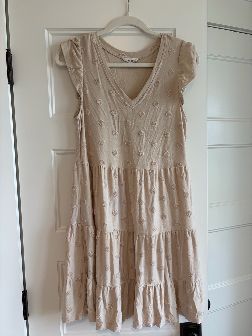 mine Neutral Beige V-Neck Textured Dress